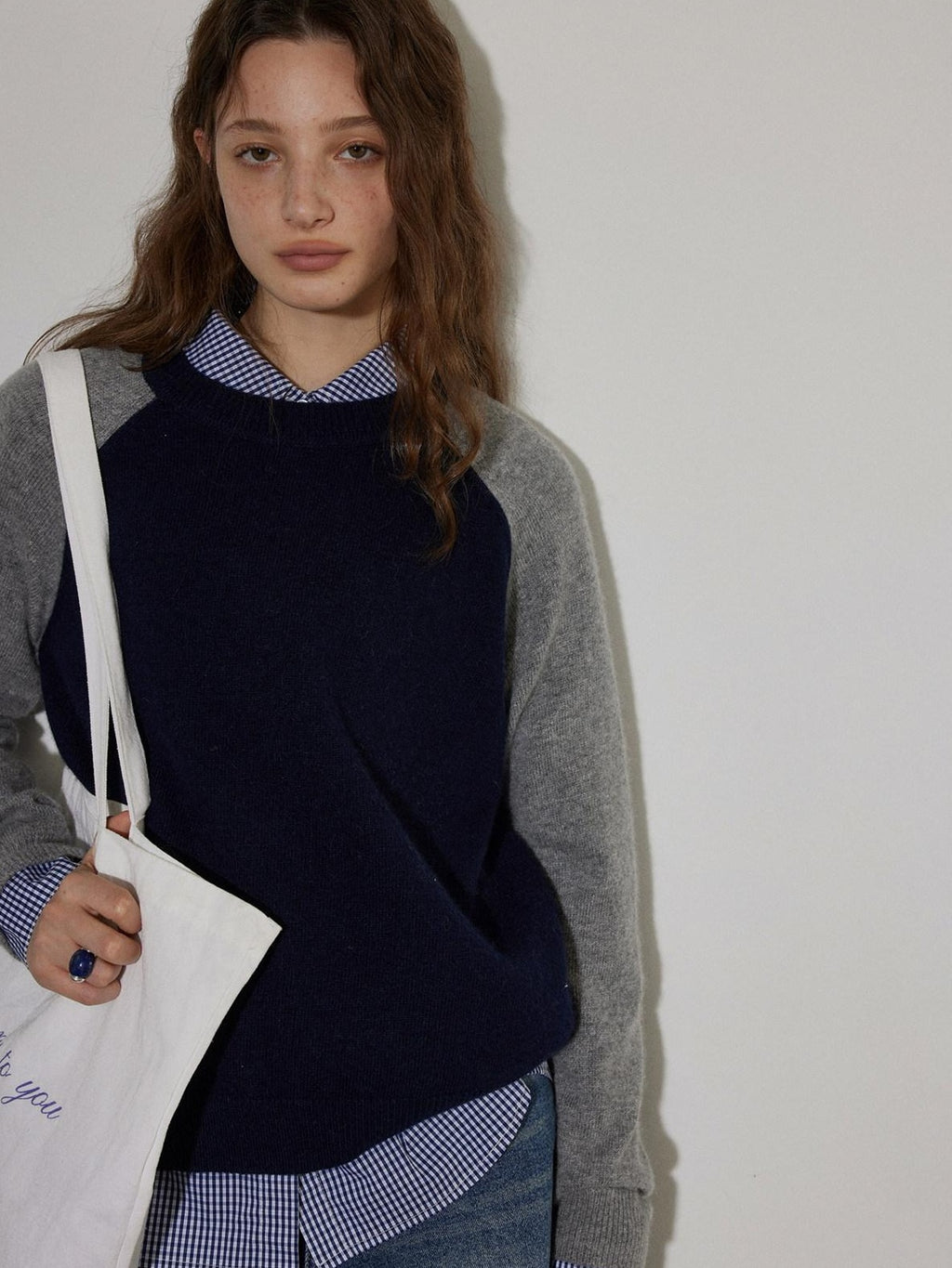 Lofi choose Flattering Plaid Minimal Collared Loose Long Sleeve Button Women Blue Shirts