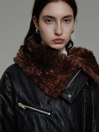 unspoken Thick Warm Patchwork Lapel Zipper Loose Women Commuter Black Leather Jackets