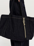 fano Spacious Open Top Casual Minimalist Denim Blue Everyday Women Tote Bags
