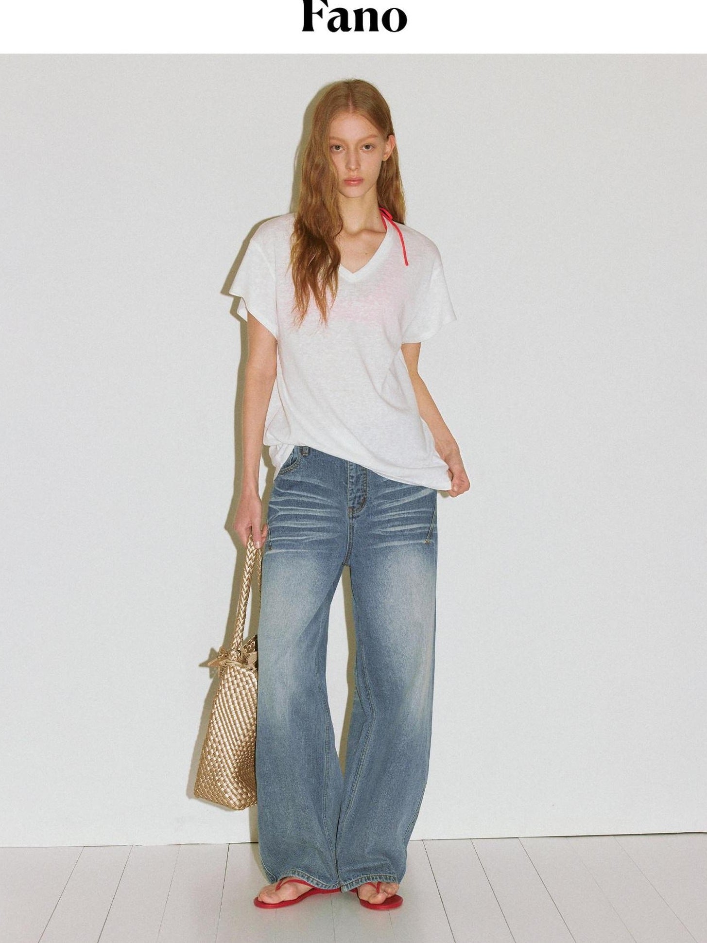 fano High Waist Wide Leg Zipper Fly Loose Light Blue Denim Straight Leg Jeans