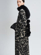 audreyyang Thick Wool Blend Retro Loose Leopard Double Breasted Lapel Long Coats