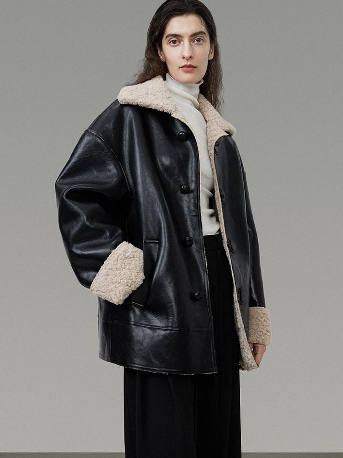 unspoken Minimalist Commuter Loose Fit Longsleeve Zip Women Black Leather Jackets