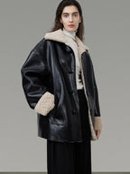 unspoken Minimalist Commuter Loose Fit Longsleeve Zip Women Black Leather Jackets
