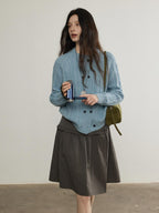 Lofi choose High Waist Ruffle A Line Pleated Cotton Commuter Skirt For Women Midi Skirts