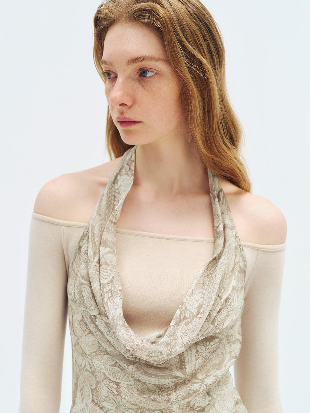 someone sometimes Silk Wool Blend Slim Fit Patchwork Knit Women Printed Halter Crop Tops