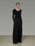 unspoken High Waist Breathable Black Minimalist Zipper Fly Women Wide Leg Pants