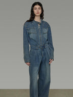 unspoken High Waisted Wide Leg Cotton Blend Office Commuter Blue Top & Pants Sets