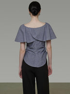 unspoken Flattering Pure Cotton Loose Boat Neck Women Striped Short Sleeve Blouses