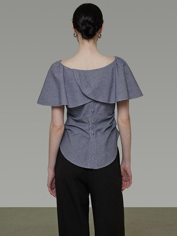 unspoken Flattering Pure Cotton Loose Boat Neck Women Striped Short Sleeve Blouses