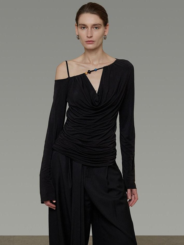 unspoken Breathable Viscose Blend Minimal Commuter Loose Asymmetric Shoulder Knit Sweaters