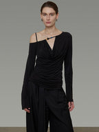 unspoken Breathable Viscose Blend Minimal Commuter Loose Asymmetric Shoulder Knit Sweaters