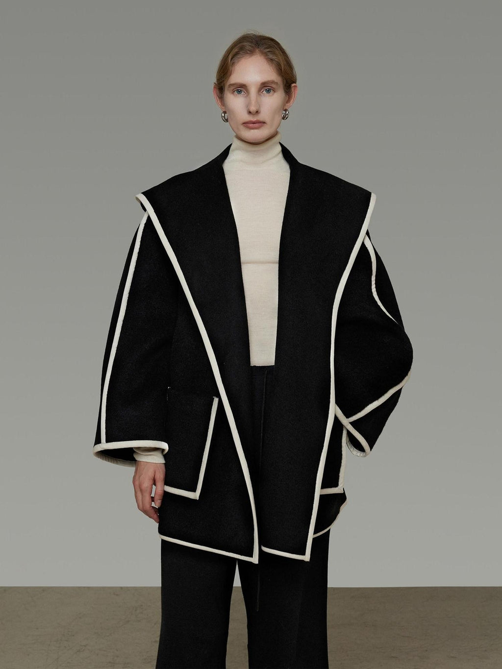 unspoken Premium Wool Alpaca Blend Straight Tailored Office Notch Lapel Black Wool Coats