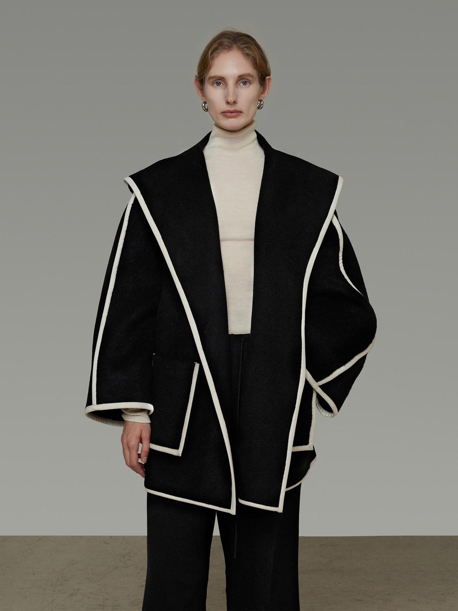 unspoken Premium Wool Alpaca Blend Straight Tailored Office Notch Lapel Black Wool Coats