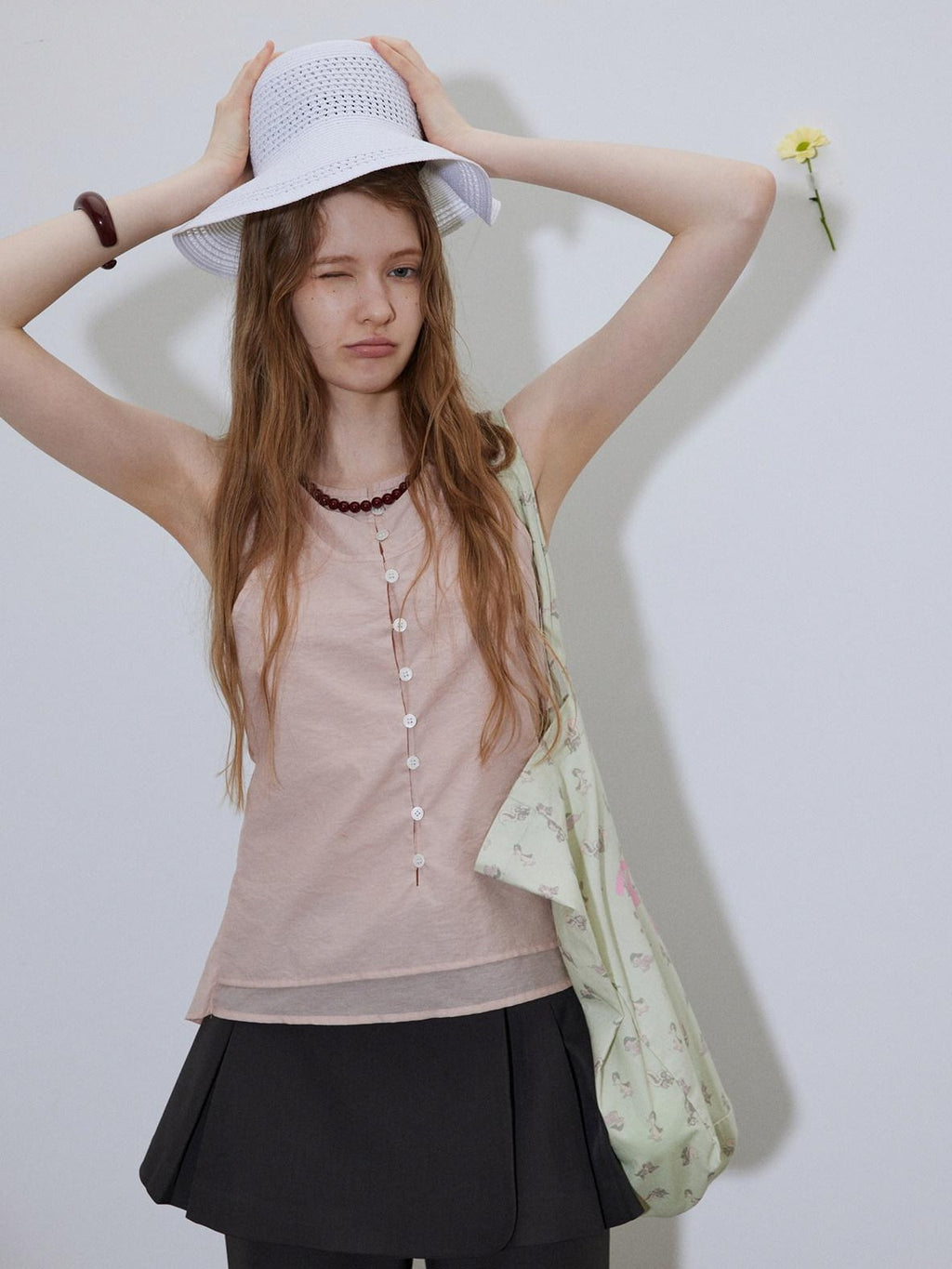 Lofi choose Button Front Loose Workwear Sleeveless Charcoal Off Shoulder Crop Tops