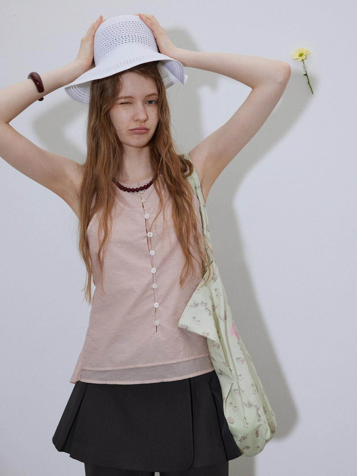 Lofi choose Button Front Loose Workwear Sleeveless Charcoal Off Shoulder Crop Tops