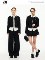 ikyou Embroidered Pleat Slim Fit Office Cotton Blend Collared Long Sleeve Blouses