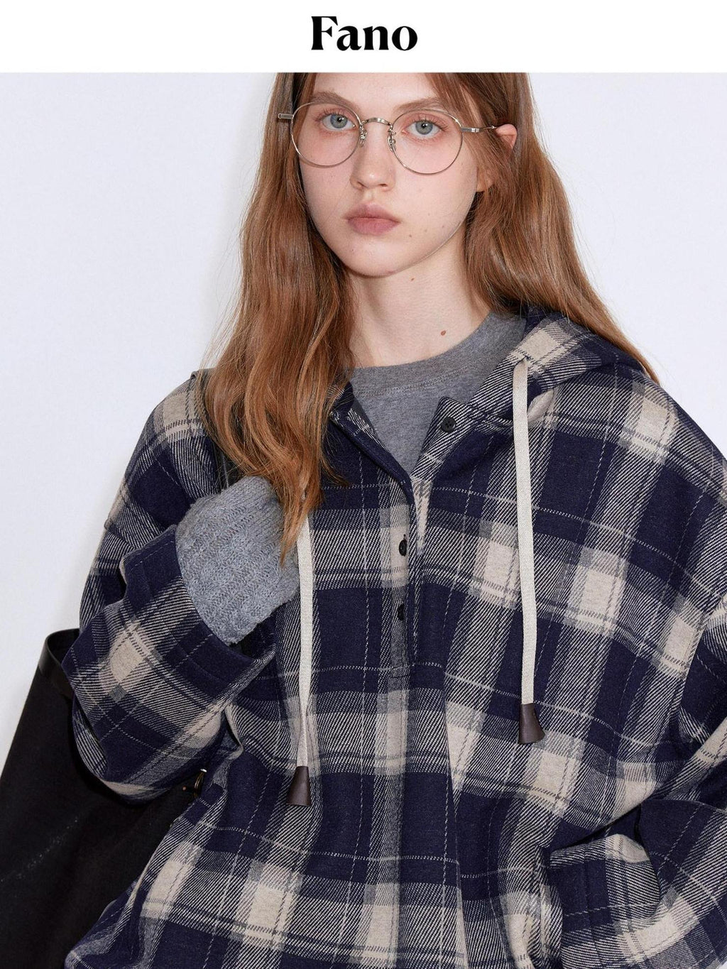 fano Soft Stretch Polyester Blend Cozy Relaxed Fit Plaid Pullover Women Hoodie