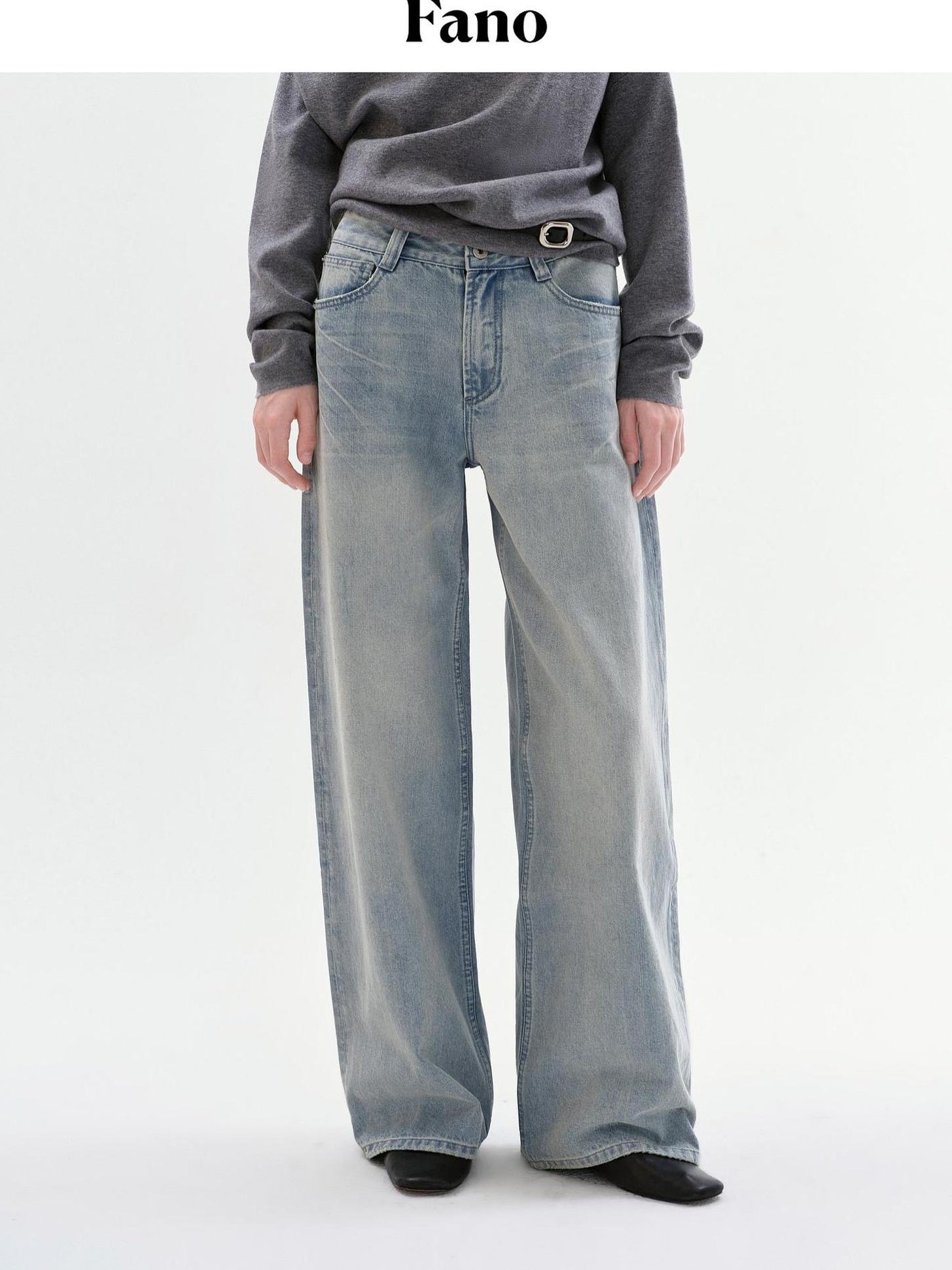 fano Soft Cotton No Stretch Commuter Relaxed Natural Waist Blue Straight Leg Jeans