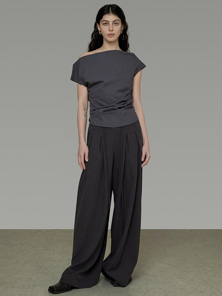 unspoken Pleated Stretch Minimalist Workwear Natural Waist Women Wide Leg Pants