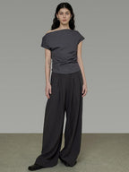 unspoken Pleated Stretch Minimalist Workwear Natural Waist Women Wide Leg Pants