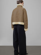 unspoken Faux Fur Pocketed Loose Fit Barn Style Brown Women Cropped Jackets