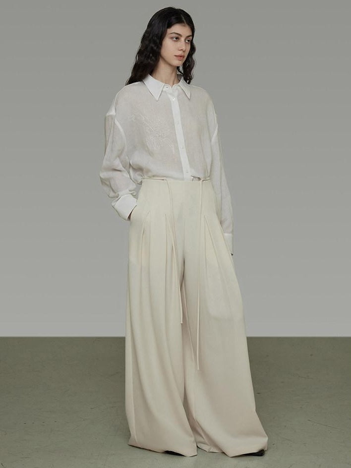 unspoken Breathable Embroidered Loose Polo Women Ramie Lyocell White Button Shirts