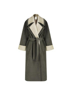 unspoken Minimal Commuter Oversized Long Notch Collar Olive Green Wool Blend Wool Coats