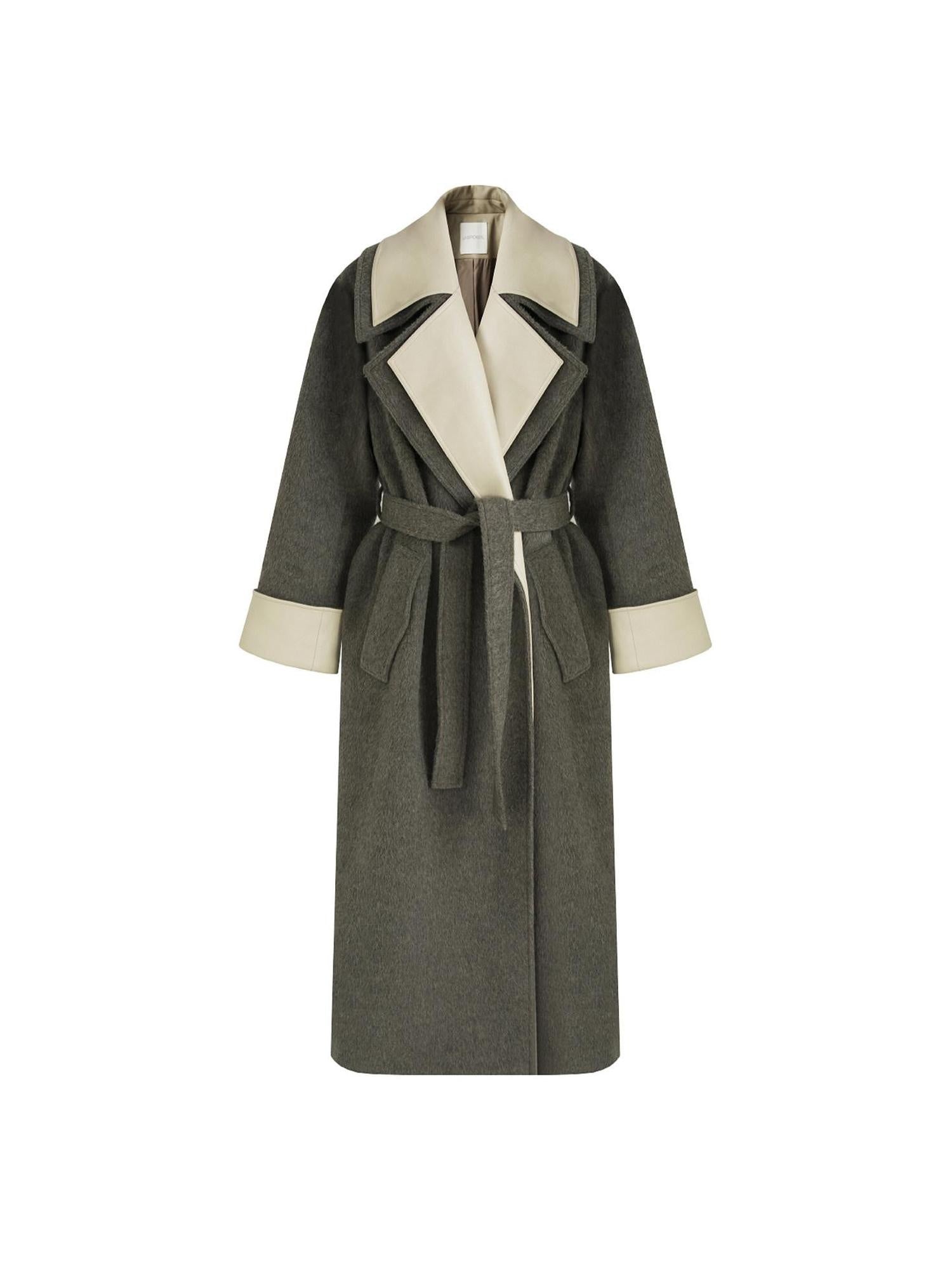 unspoken Minimal Commuter Oversized Long Notch Collar Olive Green Wool Blend Wool Coats