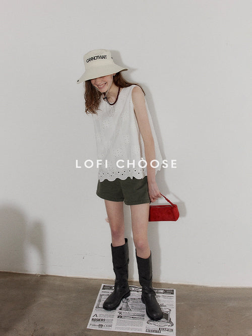 Lofi choose Breathable Pure Cotton Embroidered Loose Fit Commuter Women White Tank Tops