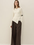 someone sometimes Polyester Blend Knit V-neck Slim Fit Sweet Ivory Women Long Sleeve T-Shirts