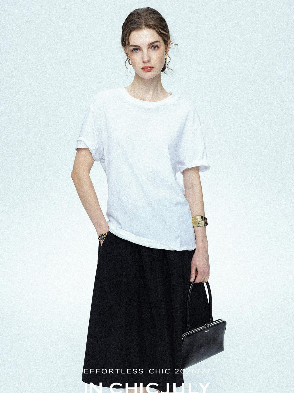 chicjuly 3d Fishbone Twist Edge Minimalist Women's Cotton Off White Short Sleeve T-shirts