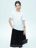 chicjuly 3d Fishbone Twist Edge Minimalist Women's Cotton Off White Short Sleeve T-shirts