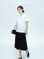chicjuly 3d Fishbone Twist Edge Minimalist Women's Cotton Off White Short Sleeve T-shirts