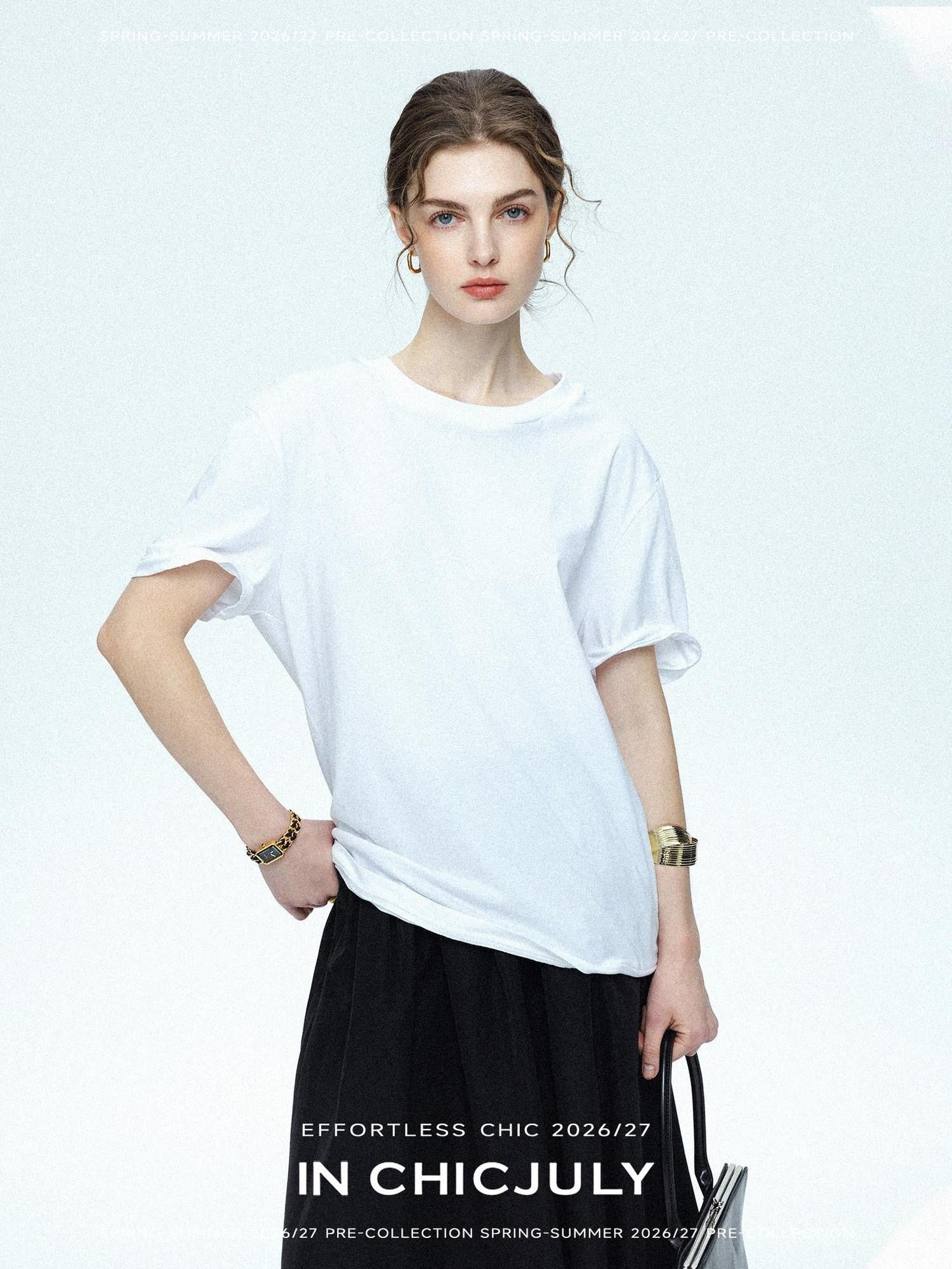 chicjuly 3d Fishbone Twist Edge Minimalist Women's Cotton Off White Short Sleeve T-shirts