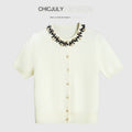 chicjuly 3d Handmade Bow Rhinestone Neck Women's Cashmere Wool Short Sleeve T-shirts 884635818659