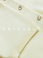 chicjuly 3d Handmade Bow Rhinestone Neck Women's Cashmere Wool Short Sleeve T-shirts