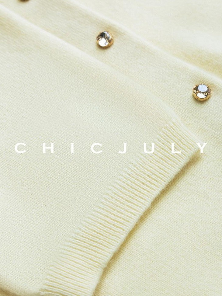 chicjuly 3d Handmade Bow Rhinestone Neck Women's Cashmere Wool Short Sleeve T-shirts