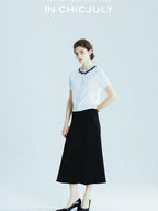 chicjuly 3d Handmade Bow Rhinestone Neck Women's Cashmere Wool Short Sleeve T-shirts