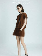 chicjuly Air Layer Breathable Minimalist Women's Cotton Loose Top & Shorts Sets
