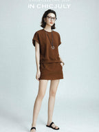 chicjuly Air Layer Breathable Minimalist Women's Cotton Loose Top & Shorts Sets