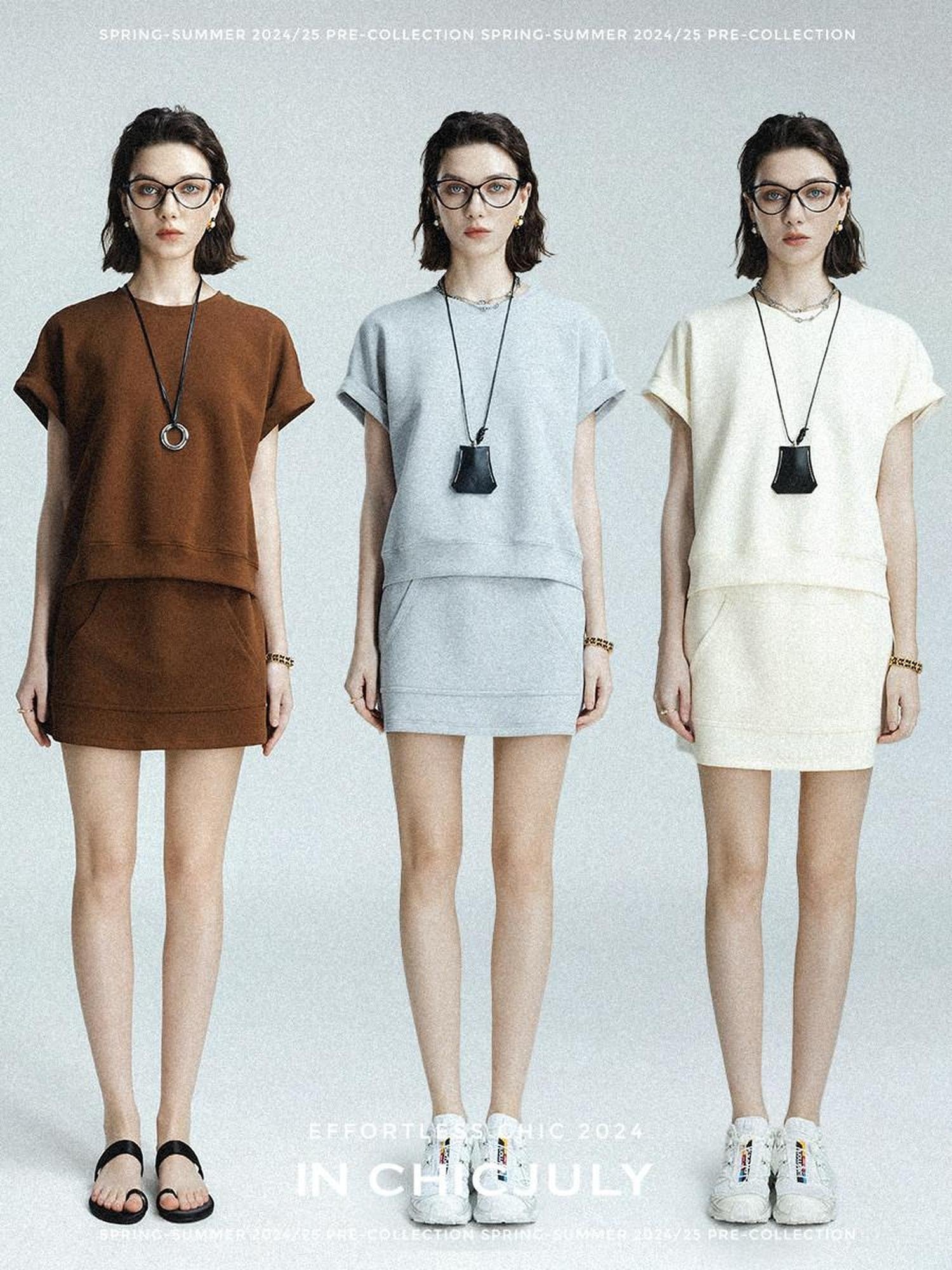 chicjuly Air Layer Breathable Minimalist Women's Cotton Loose Top & Shorts Sets