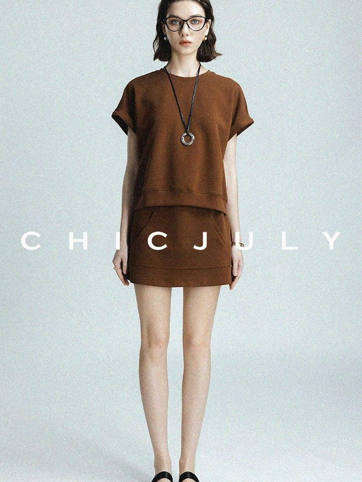 chicjuly Air Layer Breathable Minimalist Women's Cotton Loose Top & Shorts Sets