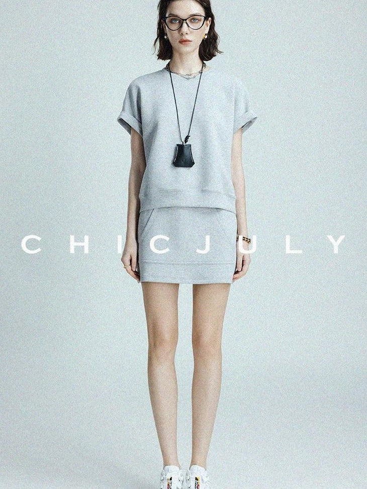 chicjuly Air Layer Breathable Minimalist Women's Cotton Loose Top & Shorts Sets