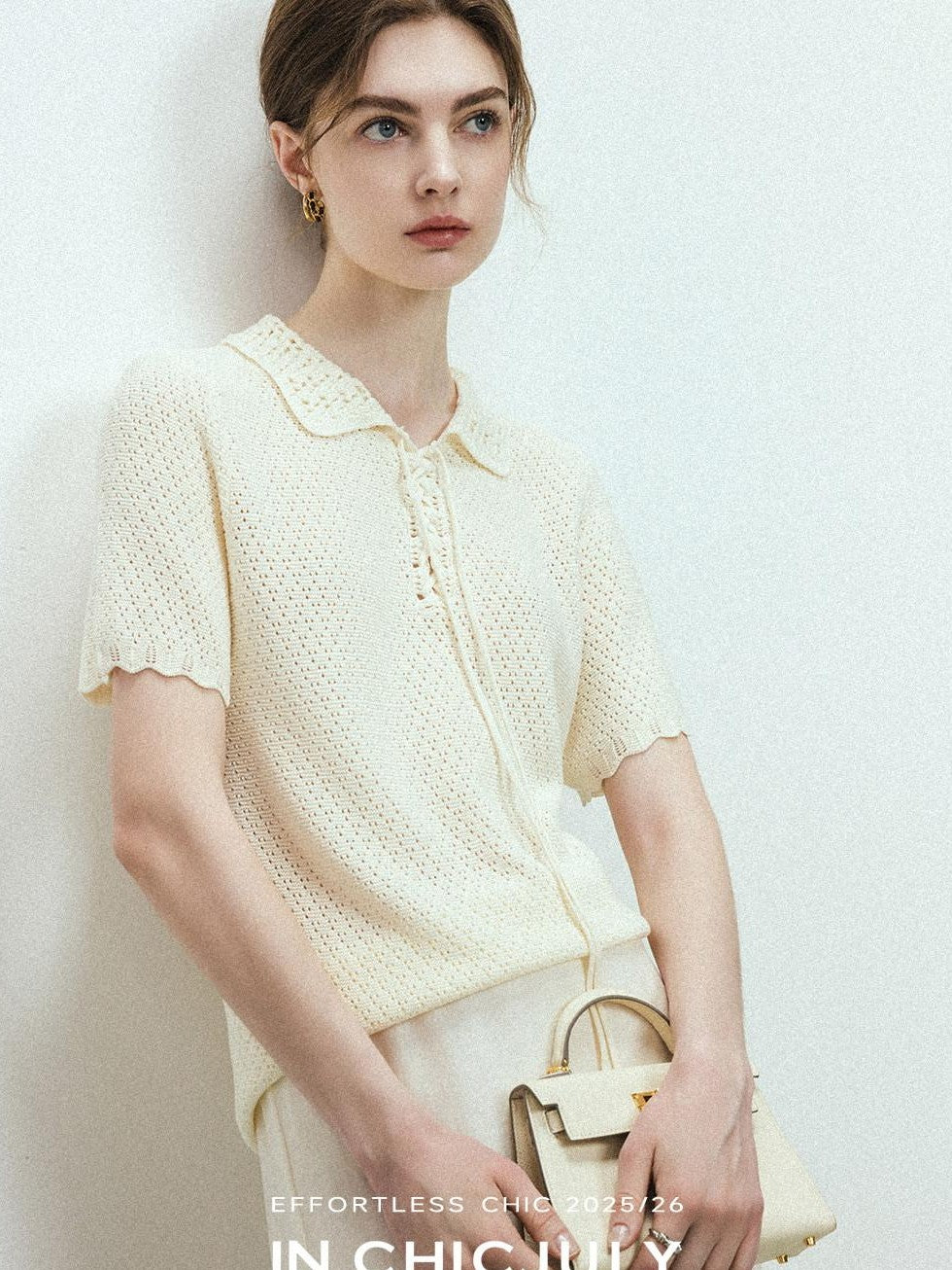 chicjuly Almond Crochet Lace Textured Knit Women's Lyocell Linen Short Sleeve T-shirts