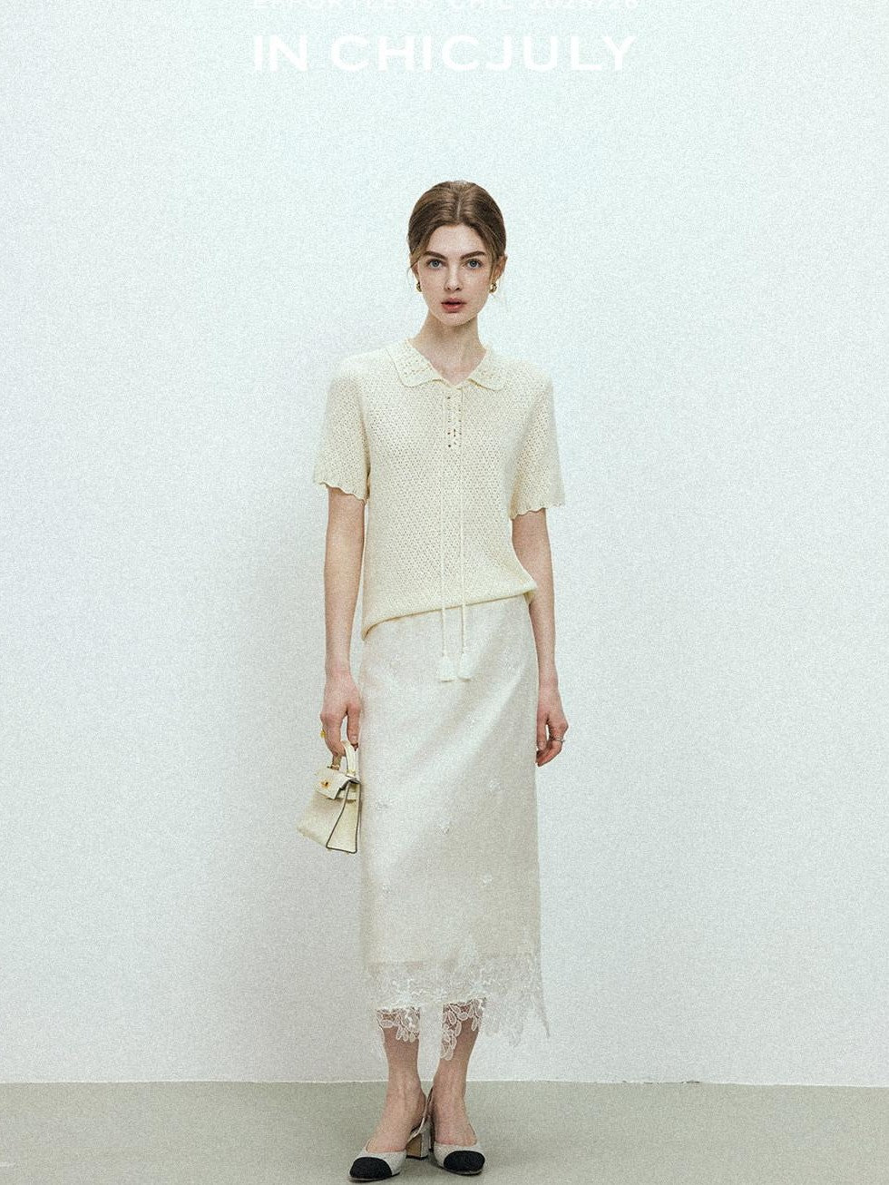 chicjuly Almond Crochet Lace Textured Knit Women's Lyocell Linen Short Sleeve T-shirts