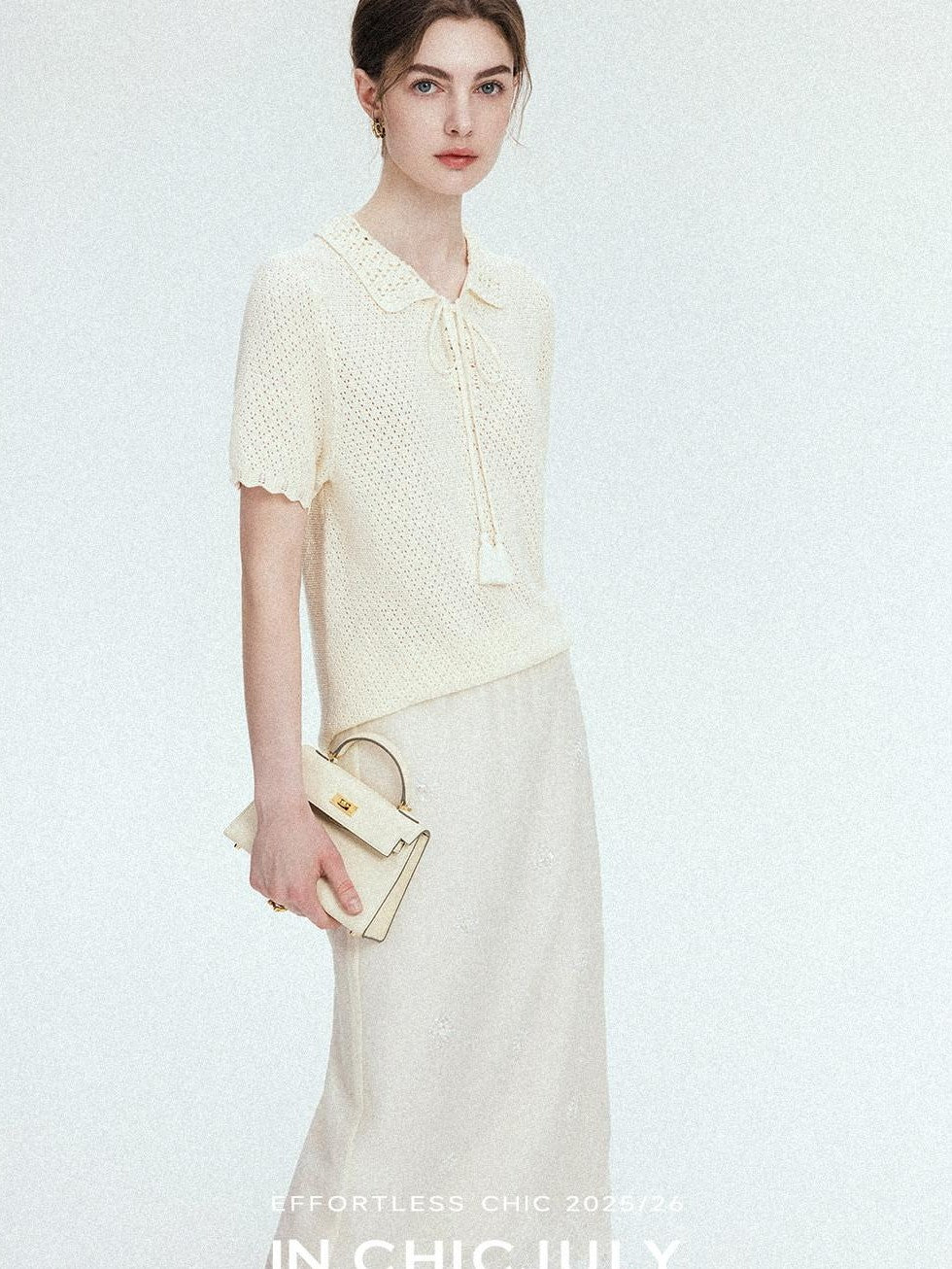 chicjuly Almond Crochet Lace Textured Knit Women's Lyocell Linen Short Sleeve T-shirts
