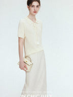 chicjuly Almond Crochet Lace Textured Knit Women's Lyocell Linen Short Sleeve T-shirts