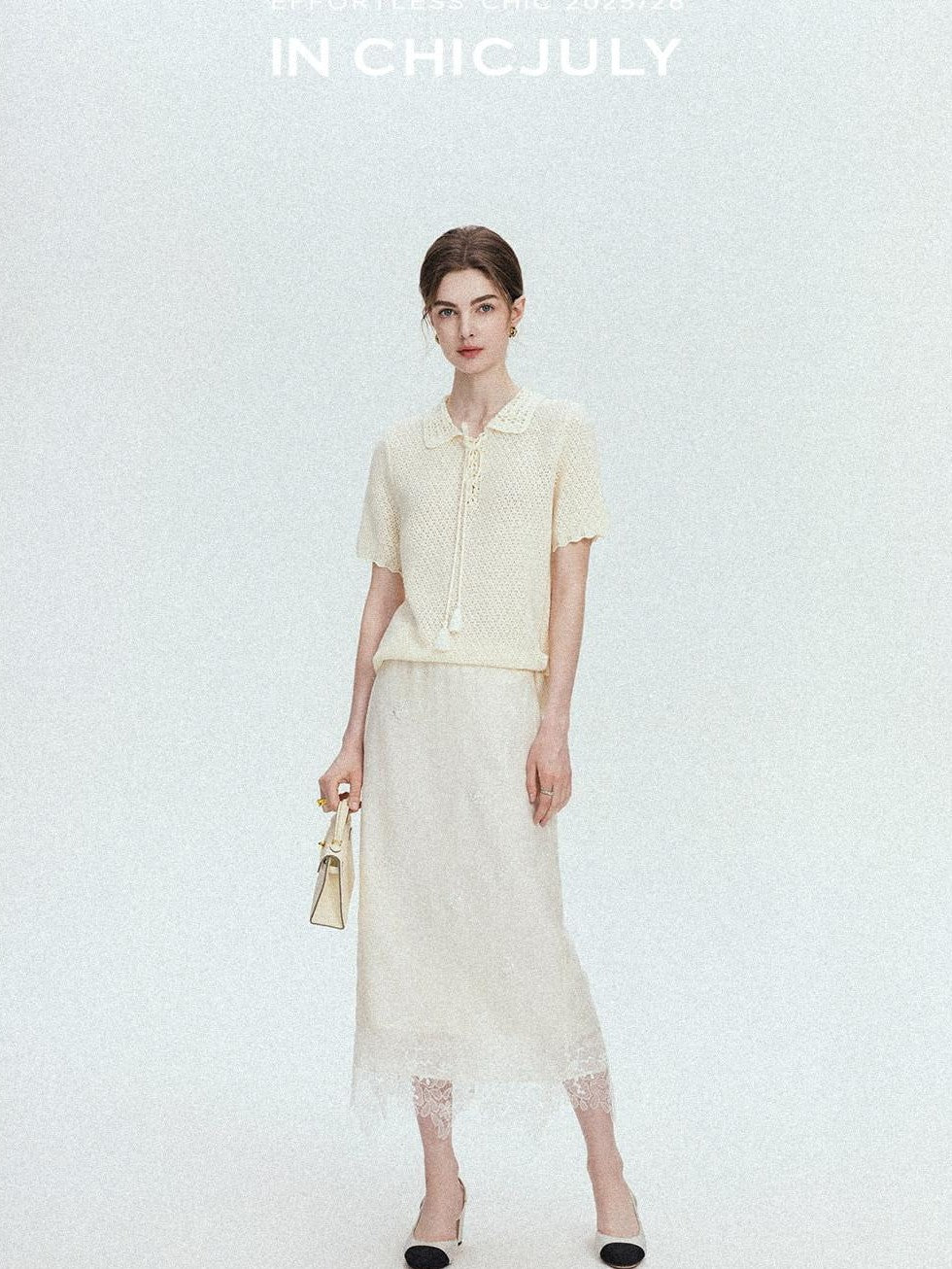 chicjuly Almond Crochet Lace Textured Knit Women's Lyocell Linen Short Sleeve T-shirts