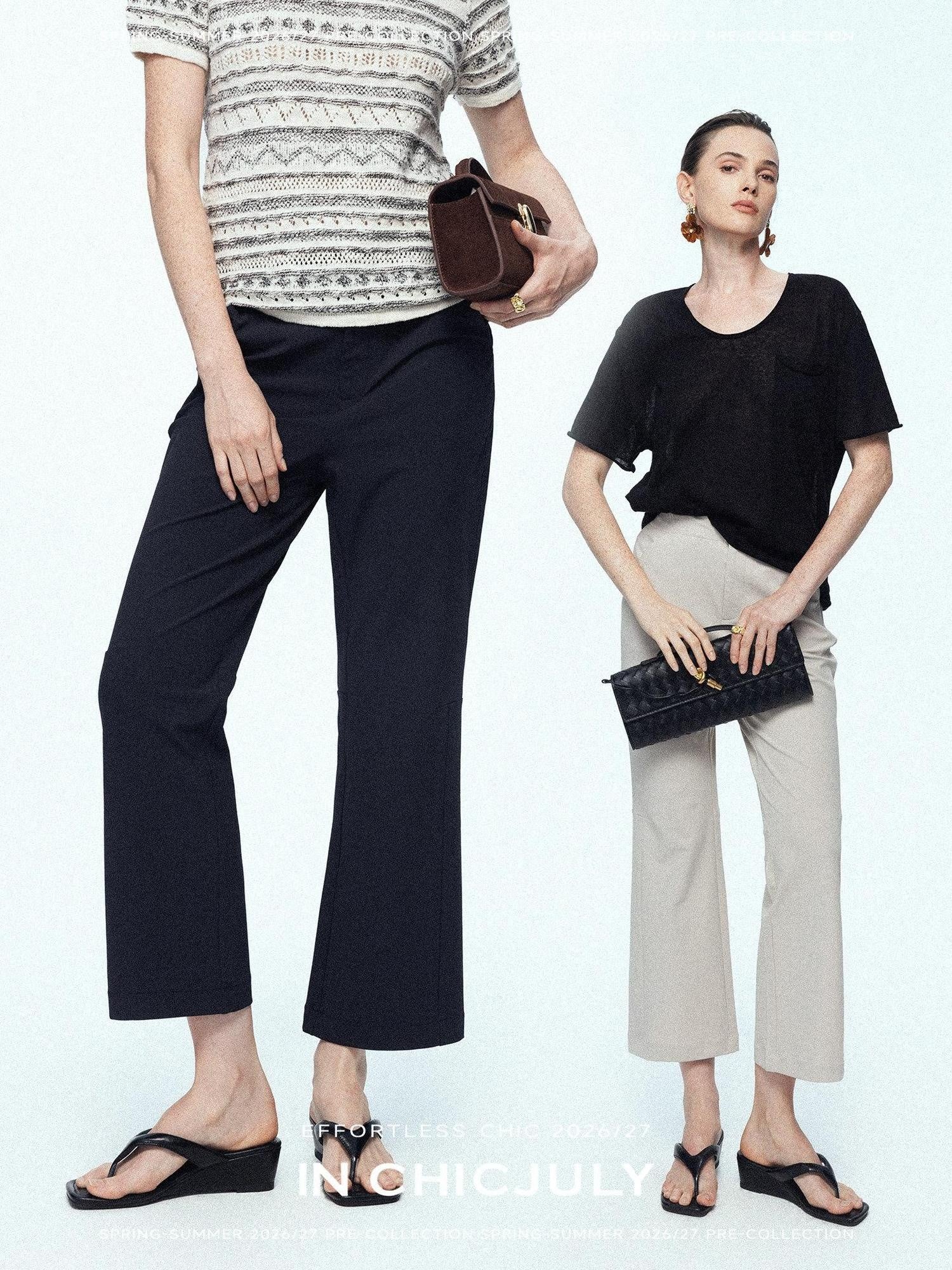 chicjuly Ankle Length High Waist Slim Micro Flare Women's Other Fabric Straight Pants