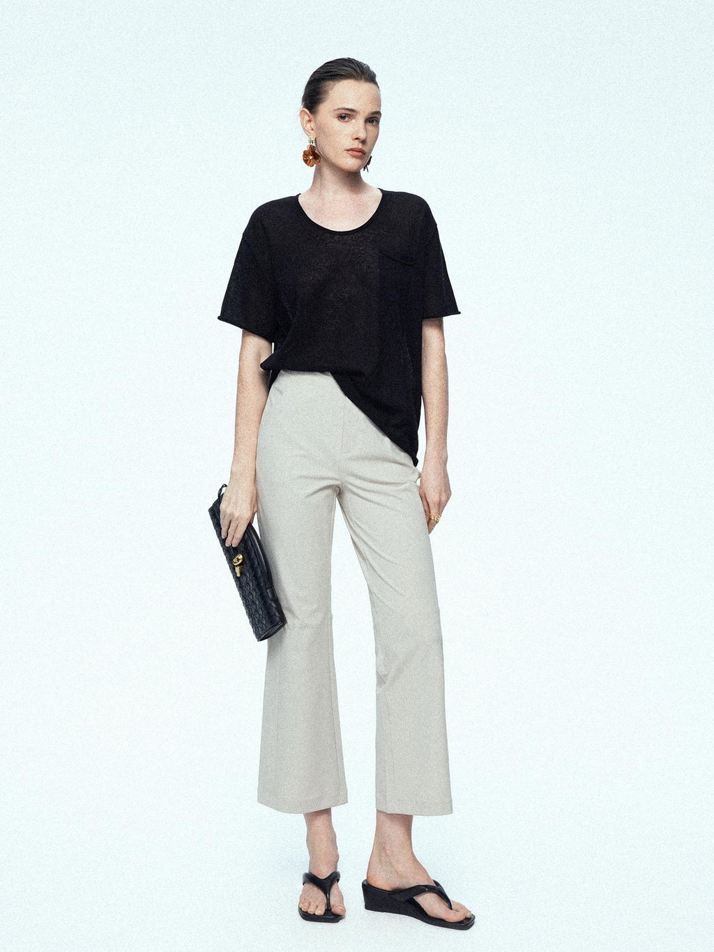 chicjuly Ankle Length High Waist Slim Micro Flare Women's Other Fabric Straight Pants